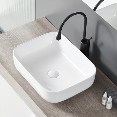 Lavabo de comptoir rectangulaire en céramique H 5,91 po avec deux résistances aux taches, résistant aux rayures et aux fuites, Basin