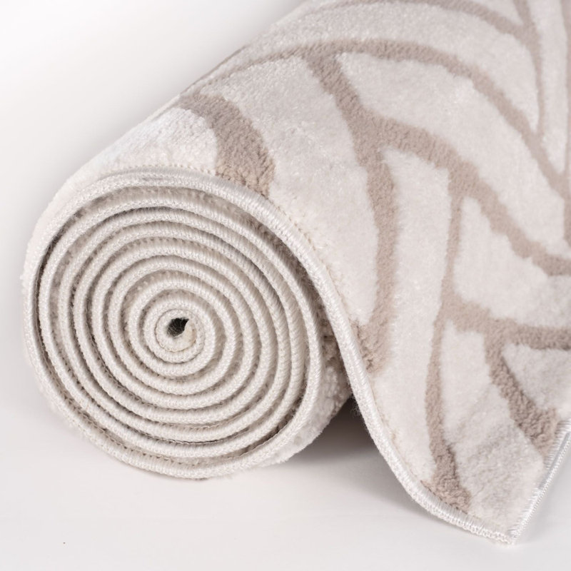 Loft Modern Chevron Living Room Area Rug and Runner Soft Pile, Rectangle 80 x 150 cm, Beige/Ivory
