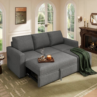 Canapé-lit modulaire en L Hoelscher avec rangement en polyester gris foncé