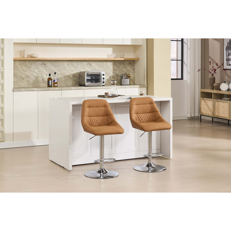 Ensemble de 2 tabourets de bar avec repose-pieds chromé et base pivotante réglable en hauteur, Orange