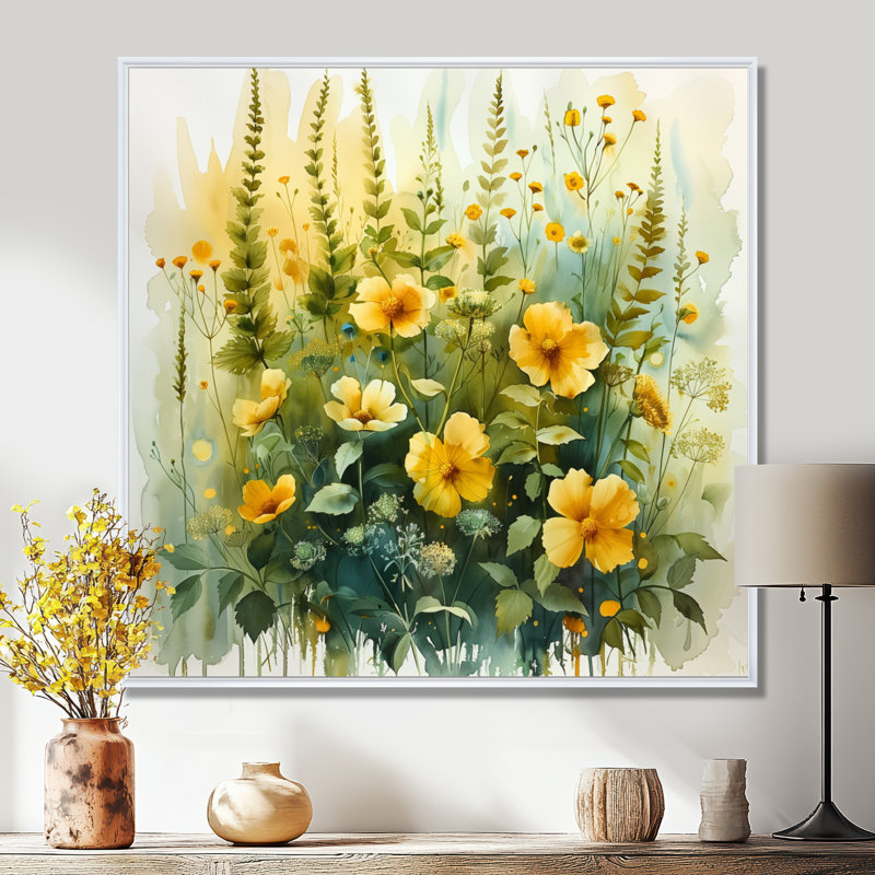 Décoration de jardin jaune et vert - marguerites fraîches, Toile encadrée flottée blanche, H 16 po x l 16 po x P 1 po