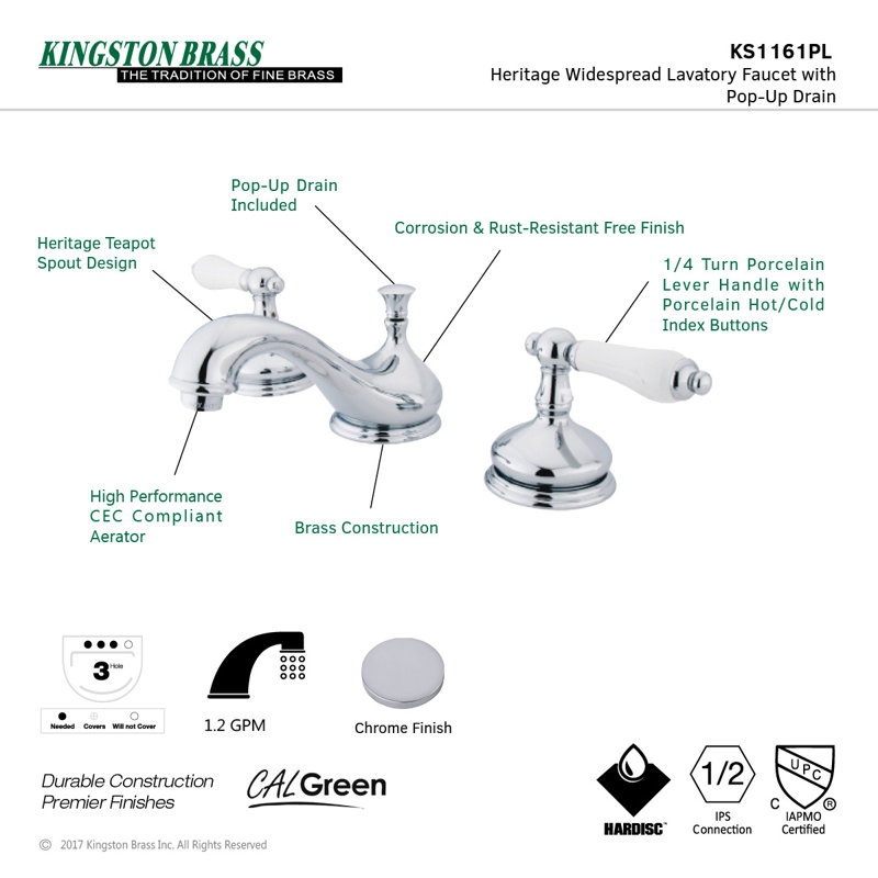 Robinet de salle de bain espacé Kingston, Chrome poli