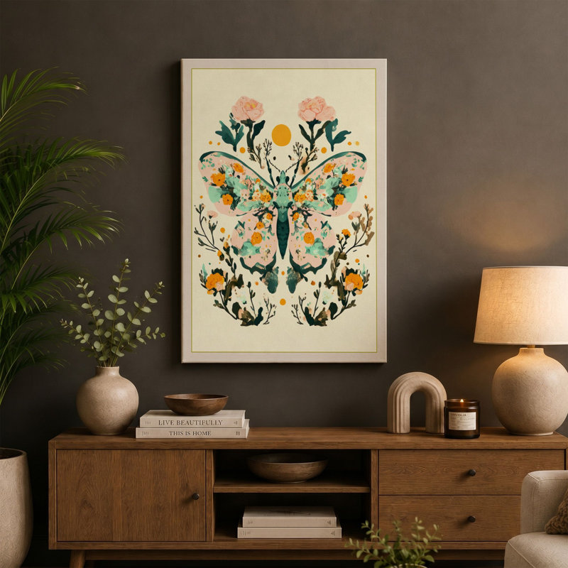 Butterfly In Bloom Botanical - Print, 24x16 - 61.0 x 40.6 cm, Teal Border