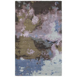 Tapis bleu / mauve touffeté à la main à motif abstrait Wora