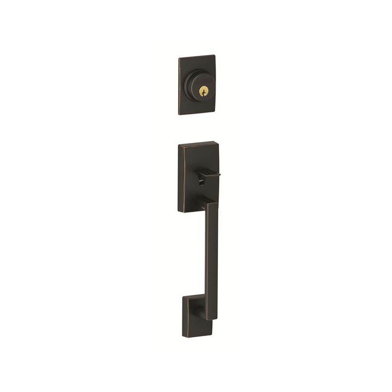 Century Handleset with Double Cylinder Deadbolt and Latitude Door Lever and Rosette, Yes, Aged Bronze, Keyed Alike
