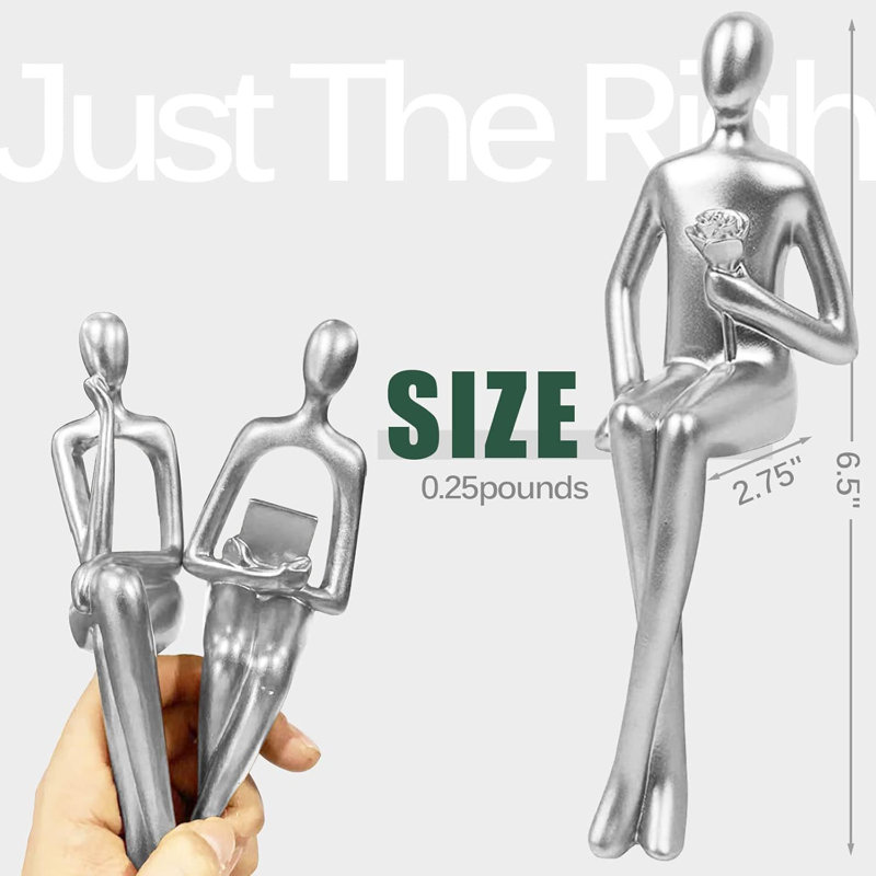 3 - Piece Set of Abstract Thinker Statues, Silver