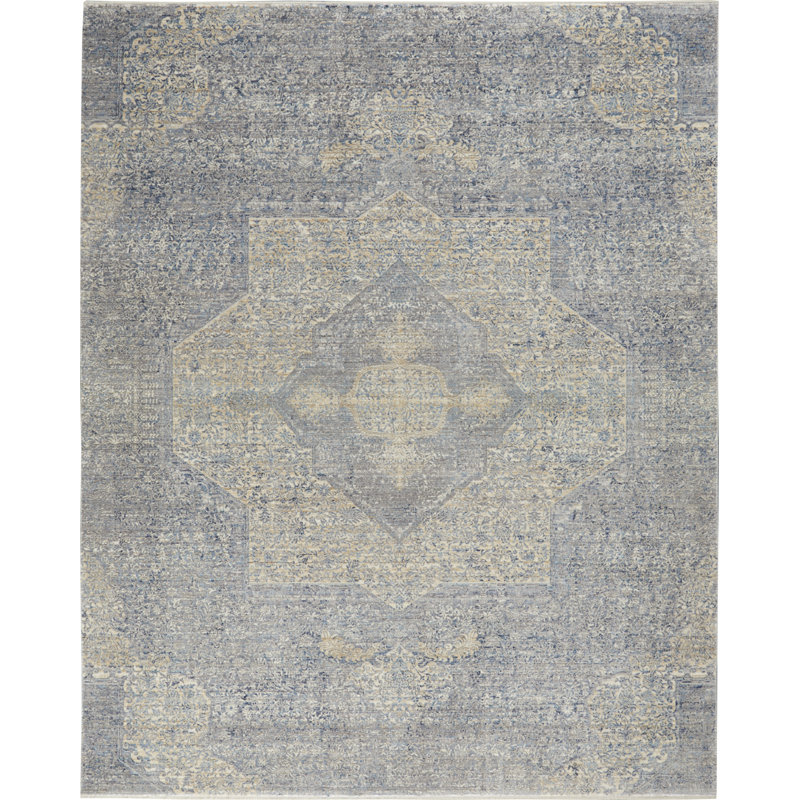 Tapis oriental en polyester tissé à la machine en gris, Rectangle 8 pi 10 po x 11 pi 10 po