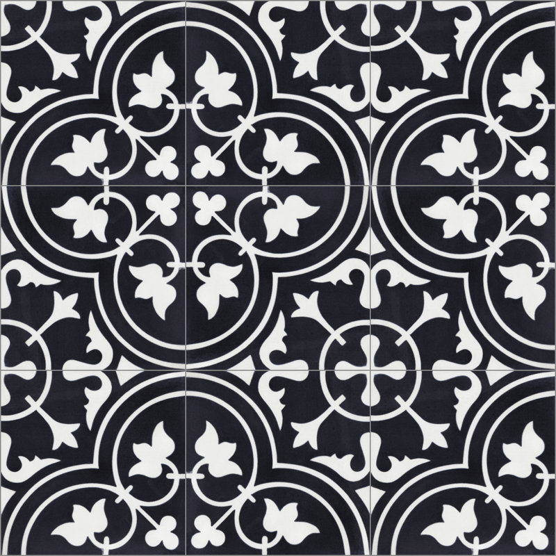 Carreau de mur et plancher à motif de ciment 8 po x 8 po Tulips, Soirée noire et blanche