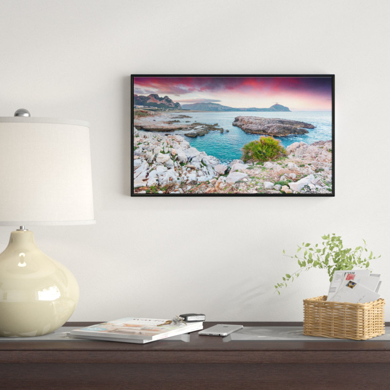 «Nature Reserve Monte Cofano», reproduction de photo sur toile tendue, H 12 po x l 20 po x P 1 po, Cadre noir
