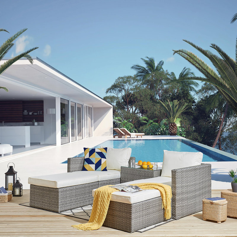 Alouetta 184cm Wide Wicker Patio Sectional with Cushions
