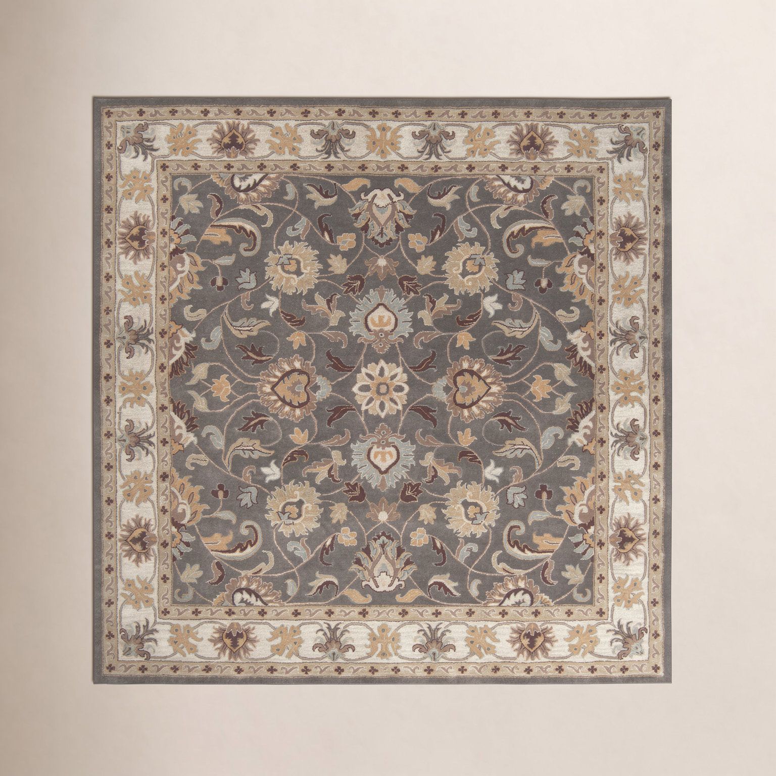 Arden Charcoal Beige Yellow Hand-Tufted Wool Rug, Square 8'