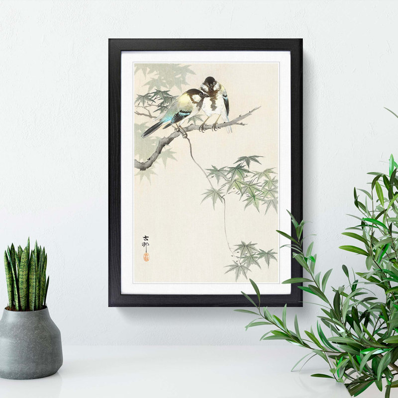 Great Tits in a Maple Tree by Ohara Koson - Framed Print, 36cm H x 27cm W x 2cm D, Black Framed