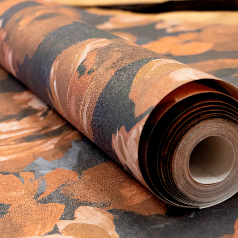 Julie Feels Home Collection Glitter/Shimmer Large Paeonia Flowers Wallpaper Roll, Heat Basalt