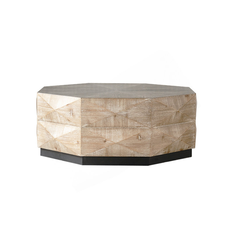 Octagon Coffee Table, 38 Inch Retro Style Wood Center Table with Three-Dimensional Embossed Pattern, Rustic Cocktail Table for Living Room Home