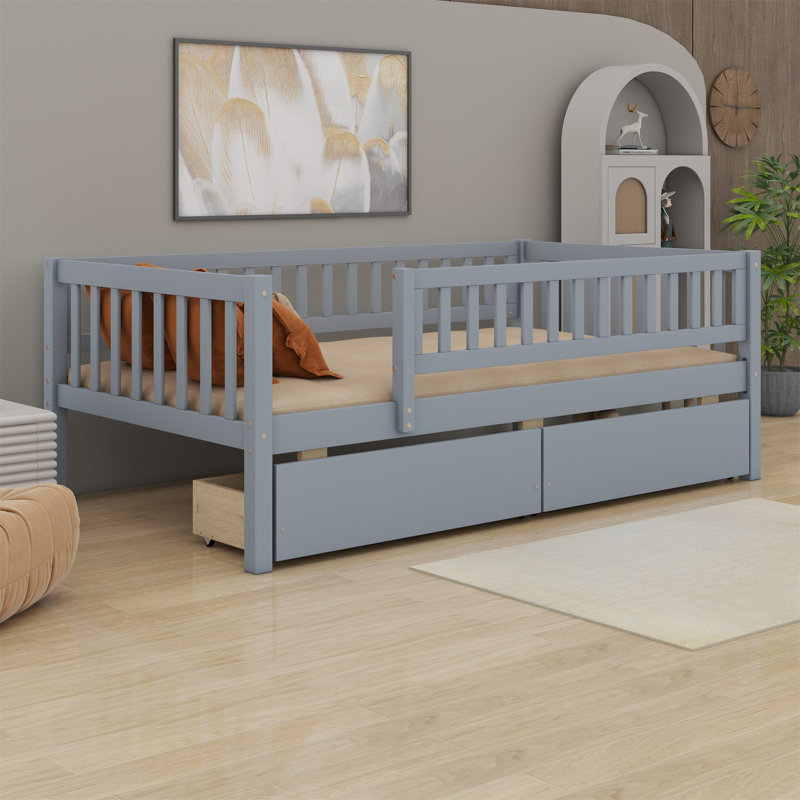Daybed Bed With Two Drawers, Grey, Twin