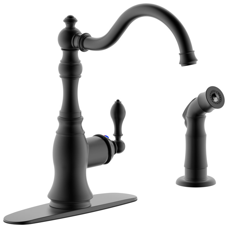 Single Handle Kitchen Faucet With Side Spray,2 Hole Or 4 Hole Installation,, Matte Black