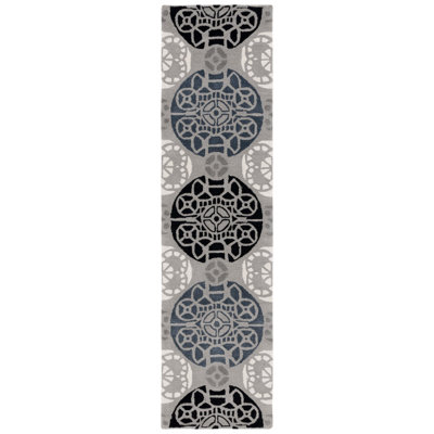 Eaton Wyndham Hand Tufted Wool/Viscose Damask Rug in Blue/Gray/Black