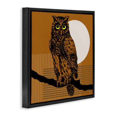 Owl Perched with Moon Framed Floater Canvas Wall Art by Regina Moore