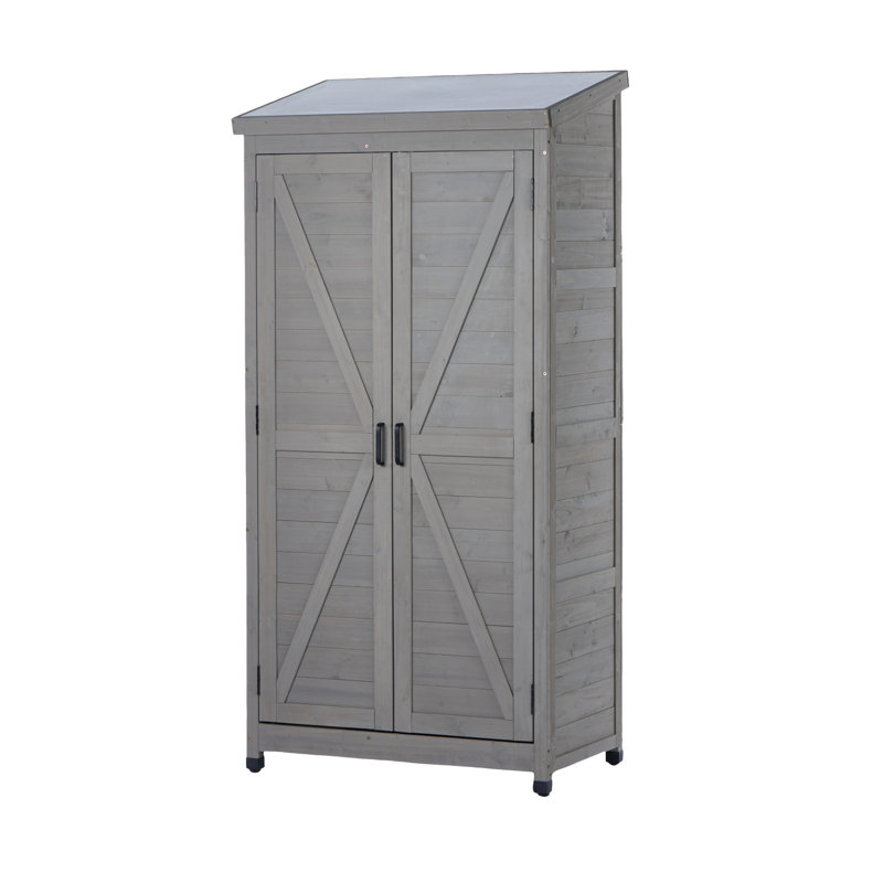 Remise de rangement extérieure en bois avec plateau en métal, Gris