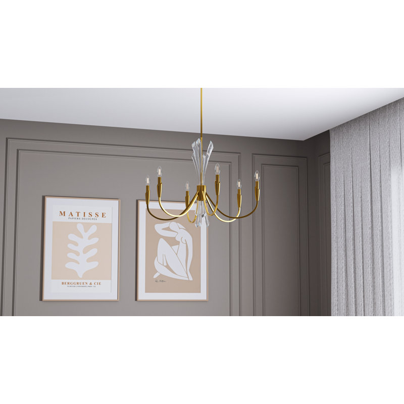 Cecily 6-Light Chandelier, 6 Lights, 24.25" H x 32" W x 32" D, Brushed Gold
