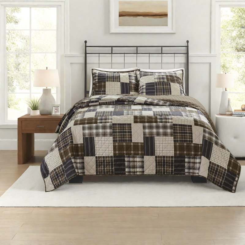 Rustic Microfiber Bedding Set, Reversible Quilt Full/queen For Home
