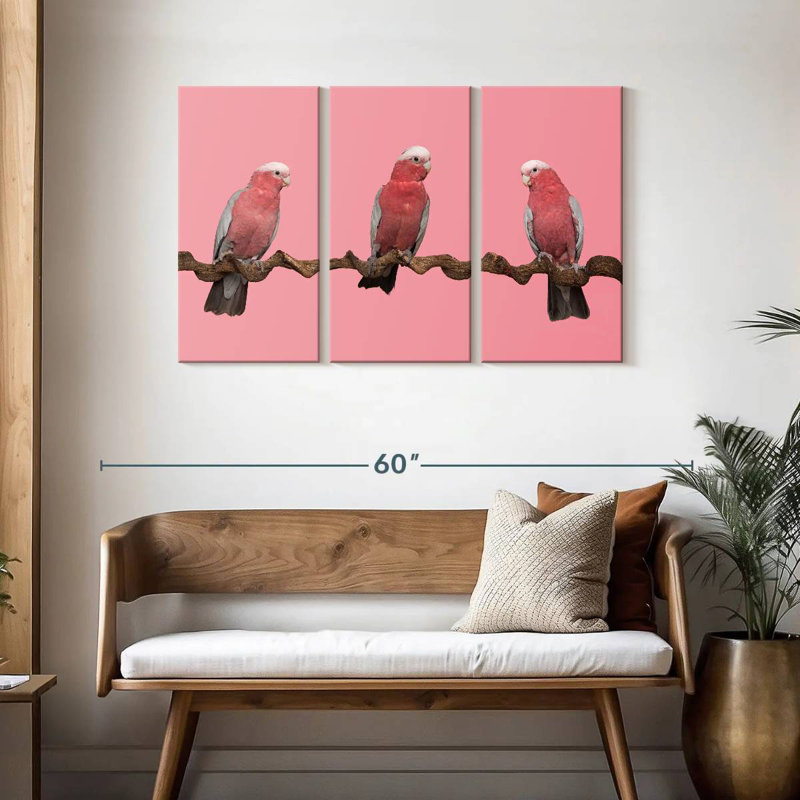 Trois oiseaux, H 28 po x l 45 po