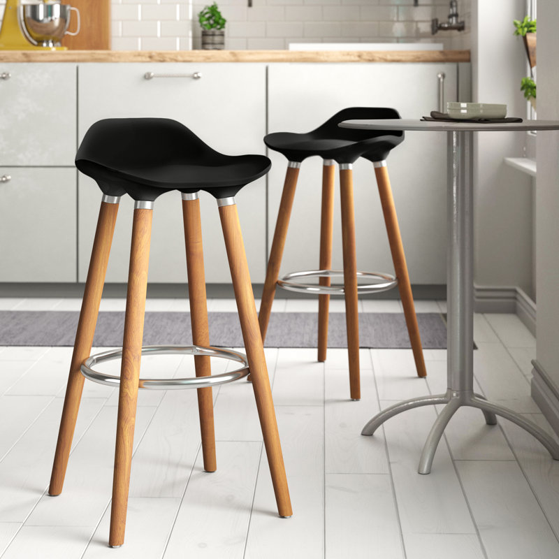Acantha Counter Stool with Solid Wood Frame, Black