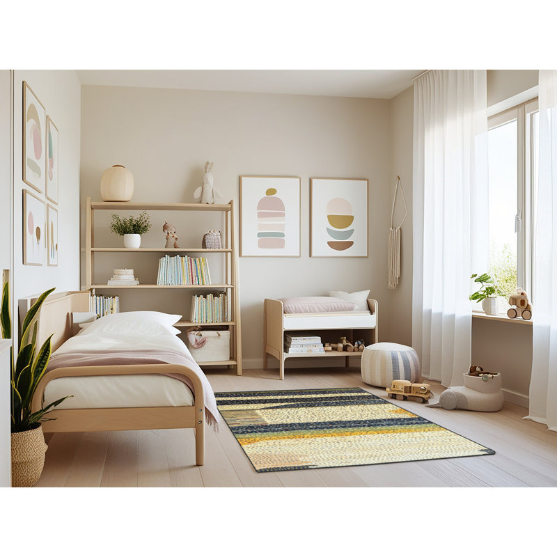 Tapis abstrait vert / beige Warre, Rectangle 4 pi x 6 pi