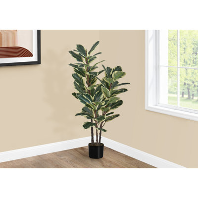 Plante artificielle, 47 po de haut, chêne, intérieur, faux, faux, plancher, verdure, pot, véritable touche, décoratif, feuilles vertes, pot noir