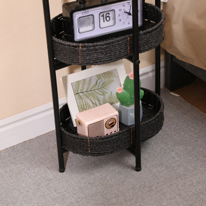 Table d'appoint ovale tissée à la main avec plateau amovible, idéale pour les pique-niques et le rangement des légumes dans la cuisine, format compact, noir, convient au rangement des fruits, forme adaptée.