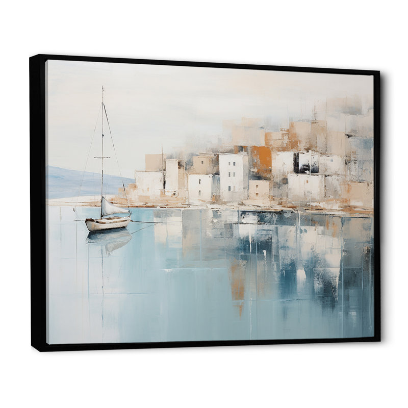 Amolika - Bateau, art mural sur toile, Cadre flottant noir, H 16 po x l 32 po x P 1 po