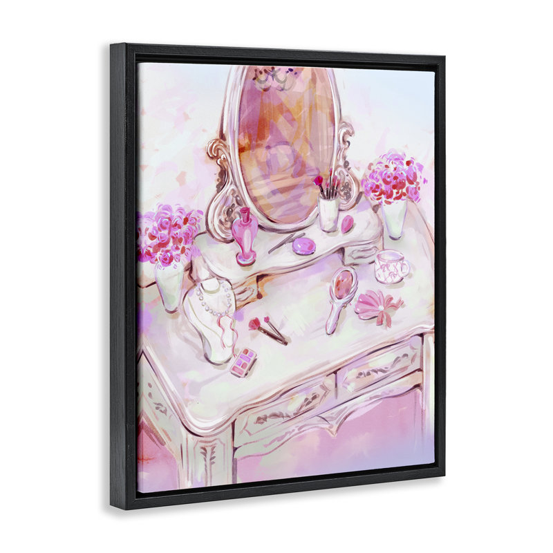 Cadre flottant rose pastel avec vue de coiffeuse, design par Ziwei Li, Cadre flottant noir de jais, H 21 po x l 17 po