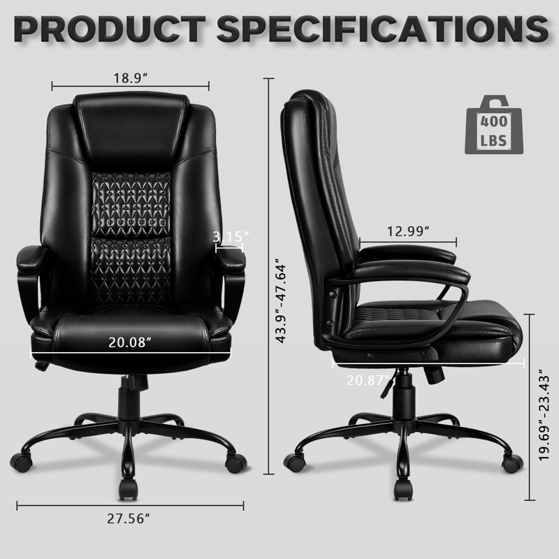Home Office Chair, 400LBS Big and Tall Heavy Duty Design, Ergonomic High Back Lumbar Back Support, Black, Black