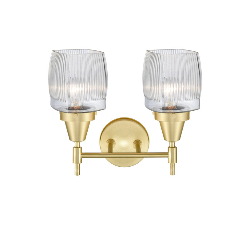 Éclairage pour meuble-lavabo à 2 lumières à intensité variable Gayle, Blanc mat, Ampoule DEL rétro 4 watts, Laiton satiné