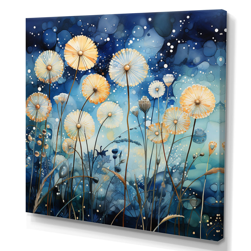 Pissenlit bleu pointillisme II - impression, 16" H x 16" W, Toile tendue