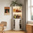 Spacious Corner Bar Cabinet with Power Outlet, Adjustable Shelves, and Glass Rack for Farmhouse Elegance in Any Room