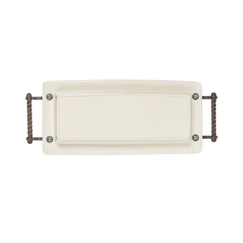 Provincial Cream Ceramic Tray with Braided Metal Handles