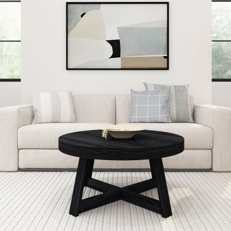 Byard Solid Wood Single Coffee Table, 17.5" H x 36" L x 36" W, Black Wirebrush