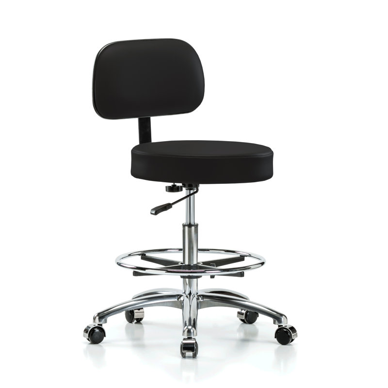 Tabouret réglable en hauteur avec dossier et repose-pieds PERCH Chrome Walter | Hauteur du banc moyen: 21 à 28,5 po
