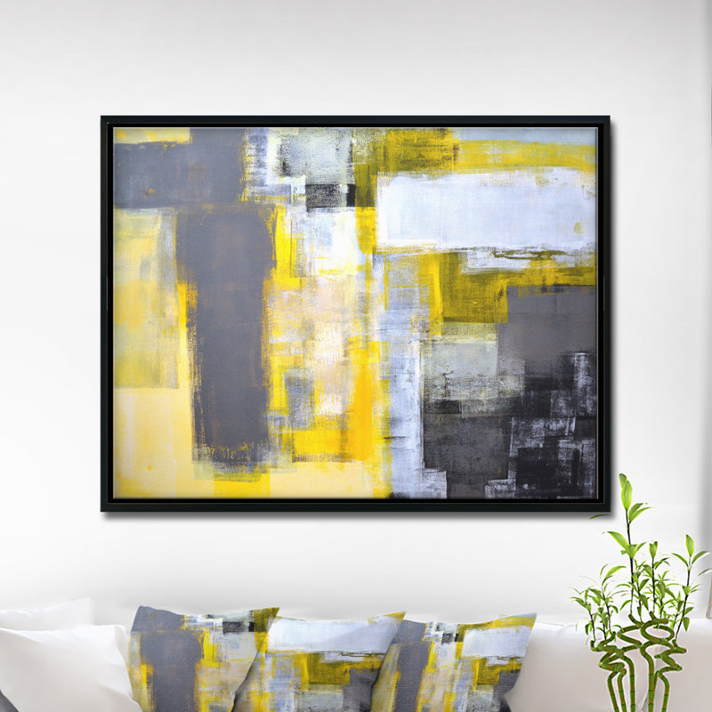 Art abstrait sur toile abstraite, impression moderne flou jaune et gris - Abstrait flou gris et jaune, Métal