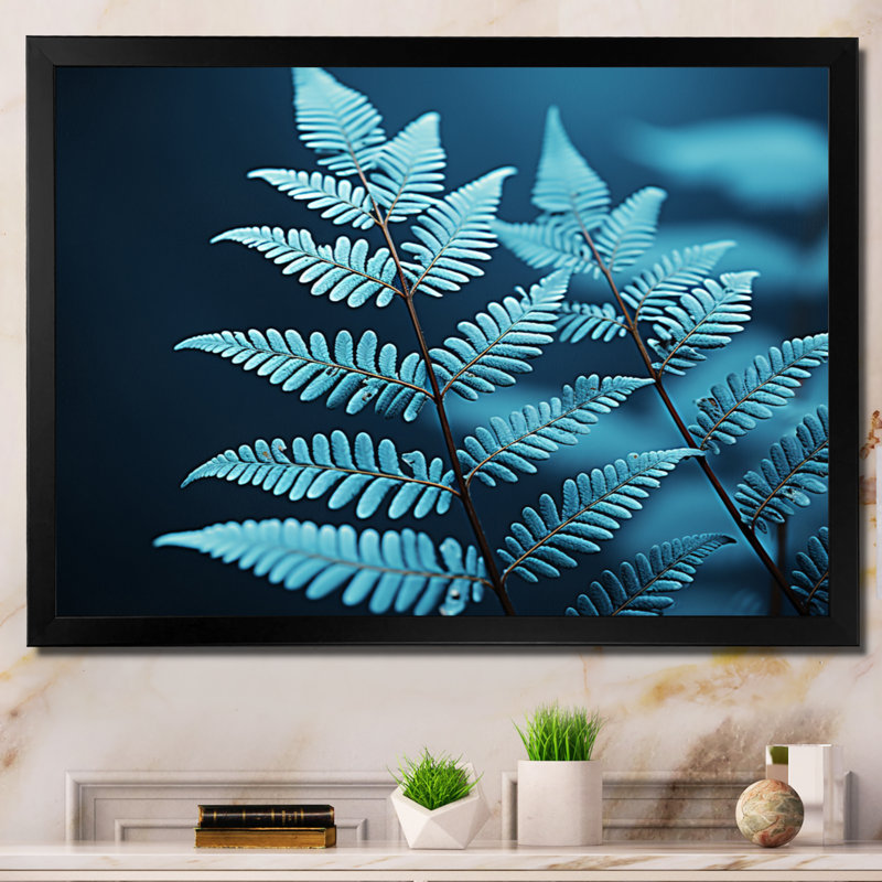 Ferns Turquoise Whimsy III - imprimé, H 34 po x l 44 po x P 1,5 po, Cadre simple noir