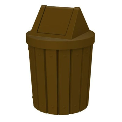 Sturdy Essentials 42 Gallon Round Slatted 100% Recycled Plastic Indoor Or Outdoor Commercial Trash Can With Easy Access Swing Top Lid | For Schools And Businesses - Brown