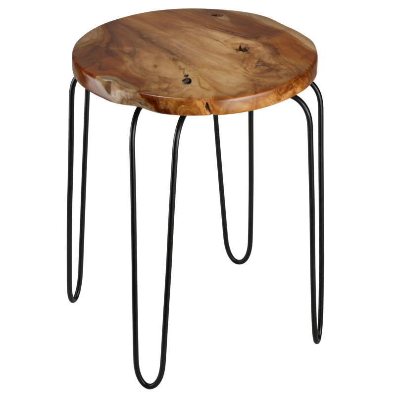 Lacie Accent End Table with Solid Live Edge Teak Root Top, Round 16"