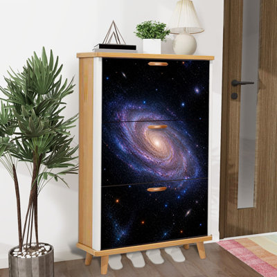 Shoe Storage Cabinet with 3 Flip Drawers for Spiral Galaxy Deep Space Blue Purple Cosmic Clouds Star Field Shoe Rack Storage Organizer