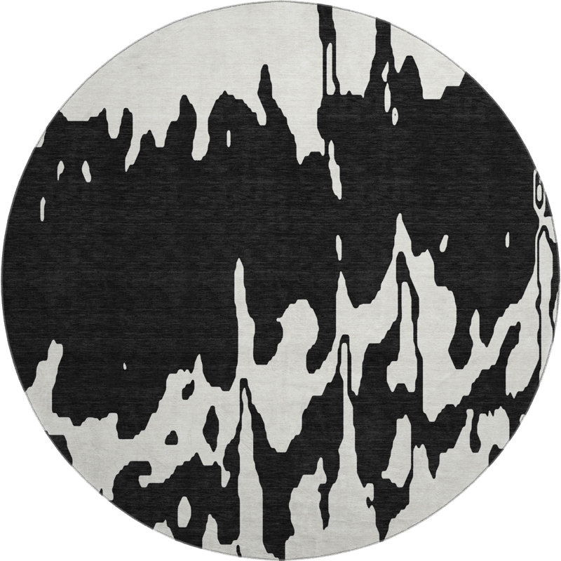 Premium Machine Washable Prisco Black Rug, Round 8'