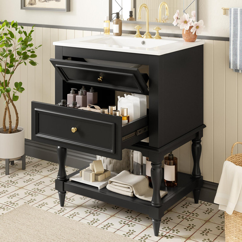 24" bathroom vanity with ceramic sink, Black
