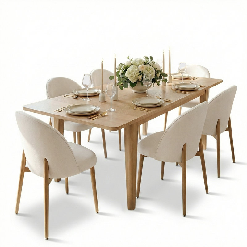 Ensemble de table de salle à manger extensible de 63" à 95" avec 6 chaises rembourrées, 7 pièces : table, 6 chaises