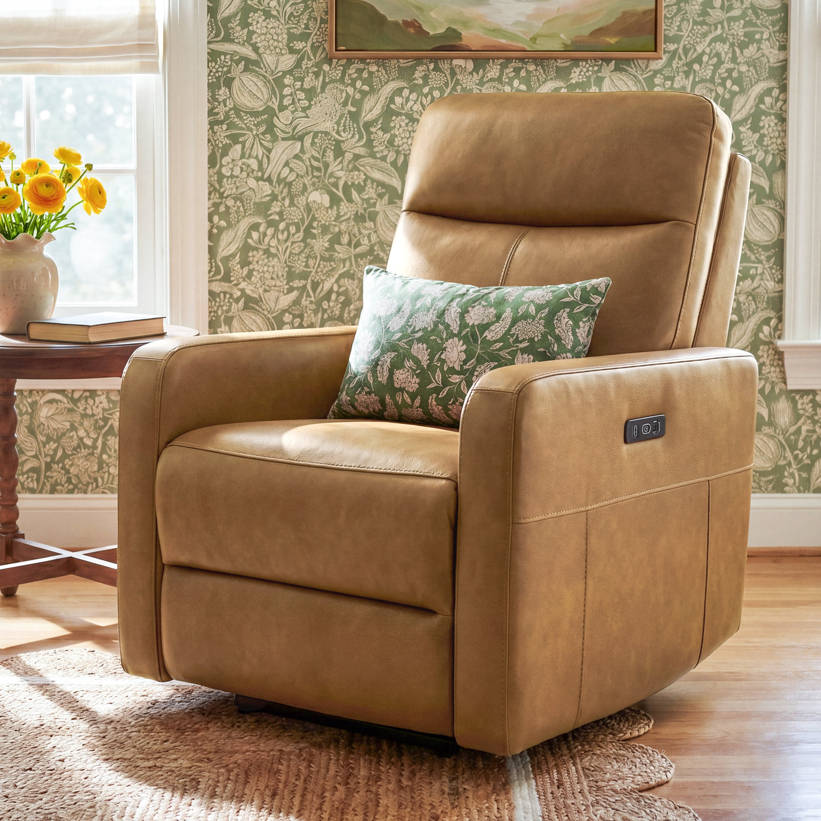 Leena 33" Genuine Leather Power Recliner, York Butternut Top Grain Genuine Leather