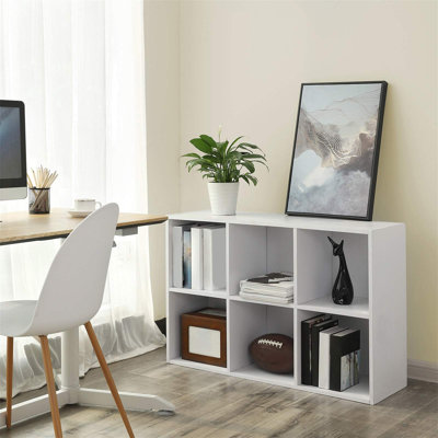 Wooden 3-Tier Bookcase Book Shelf Display Storage Shelf With 6 Compartments White