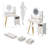 Round Mirror Bedside Cabinet Vanity Table + Cushioned Stool